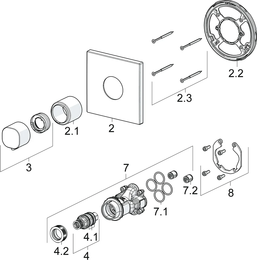 HansaLIVING Duscharmatur Thermostat Fertigmontageset für Brausebatterie 8112 Rosette eckig Chrom