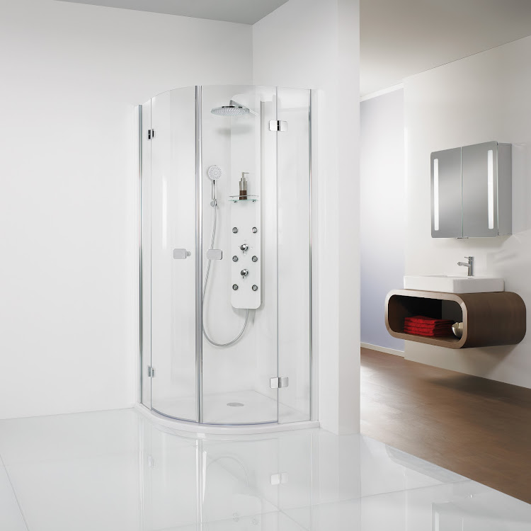 HSK teilgerahmte Runddusche pendelbar 4-teilig „Premium Softcube“ Glas Linea 01 (80 cm), H: 2000 mm HSK teilgerahmte Runddusche pendelbar 4-teilig „Premium Softcube“ Glas Linea 01 (80 cm), H: 2000 mm
