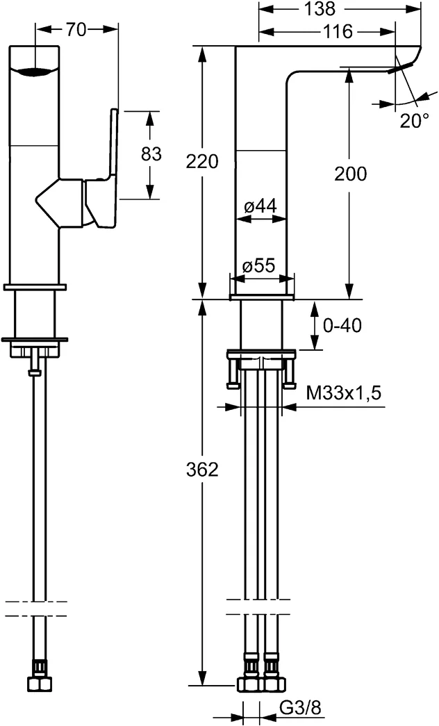 HansaLIGNA Einhebelmischer Waschtischbatterie 5535, Ausladung 116 mm, DN15, Chrom HansaLIGNA Einhebelmischer Waschtischbatterie 5535, Ausladung 116 mm, DN15, Chrom
