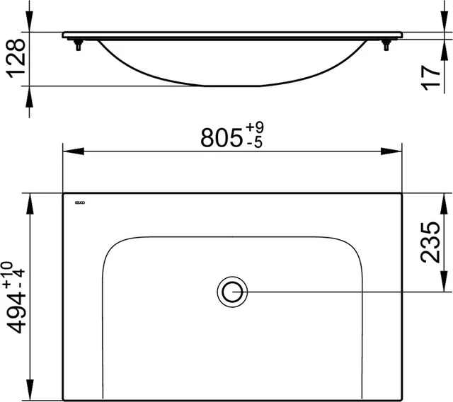 X-Line 33160318000 Keramik-Waschtisch ohne Hahnlochbohrung 805 × 17 × 494 mm weiß