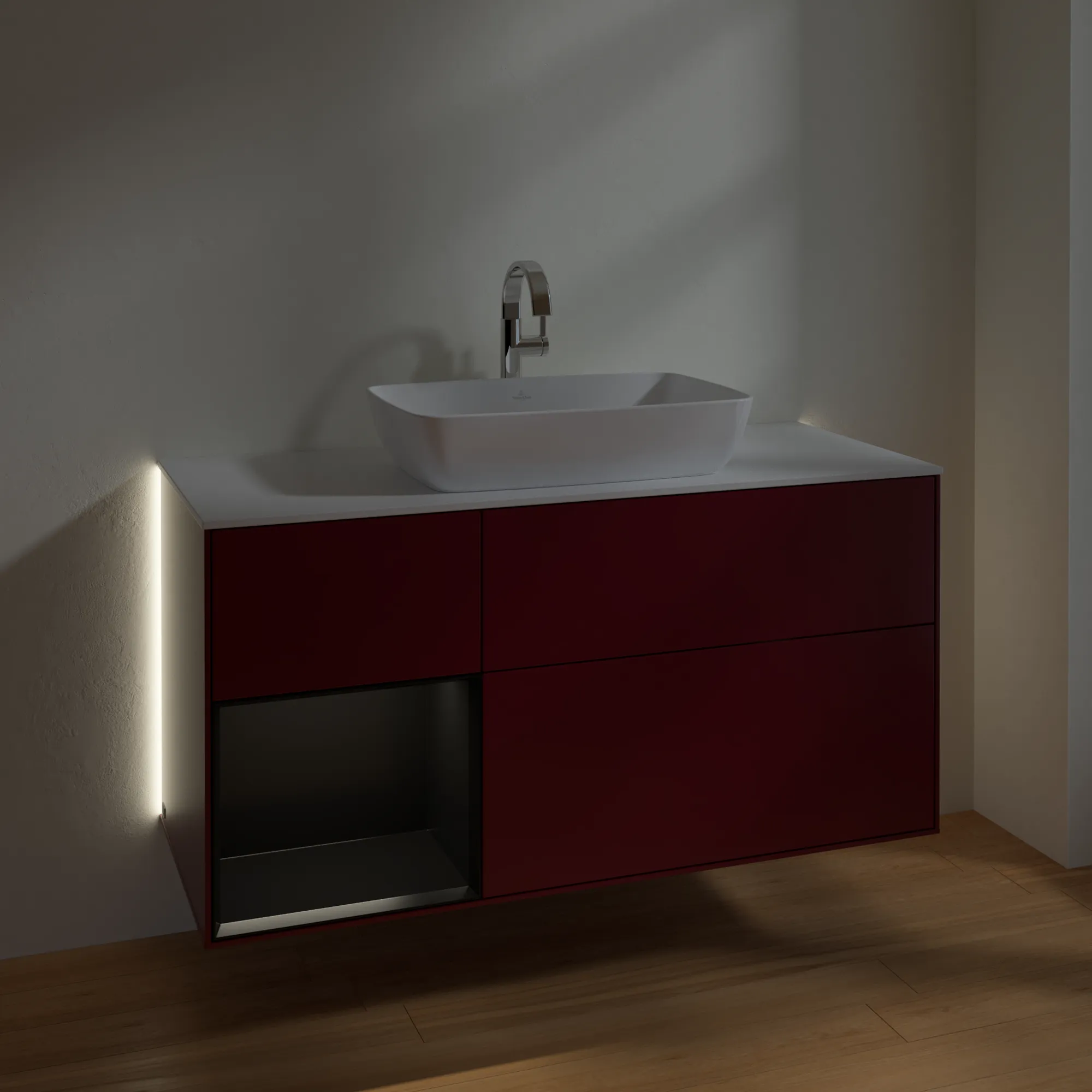 Villeroy & Boch Waschtischunterschrank „Finion“ für Schrankwaschtisch 1200 × 603 × 501 mm Peony Matt Lacquer, für Becken mittig, mit Hahnlochbohrung