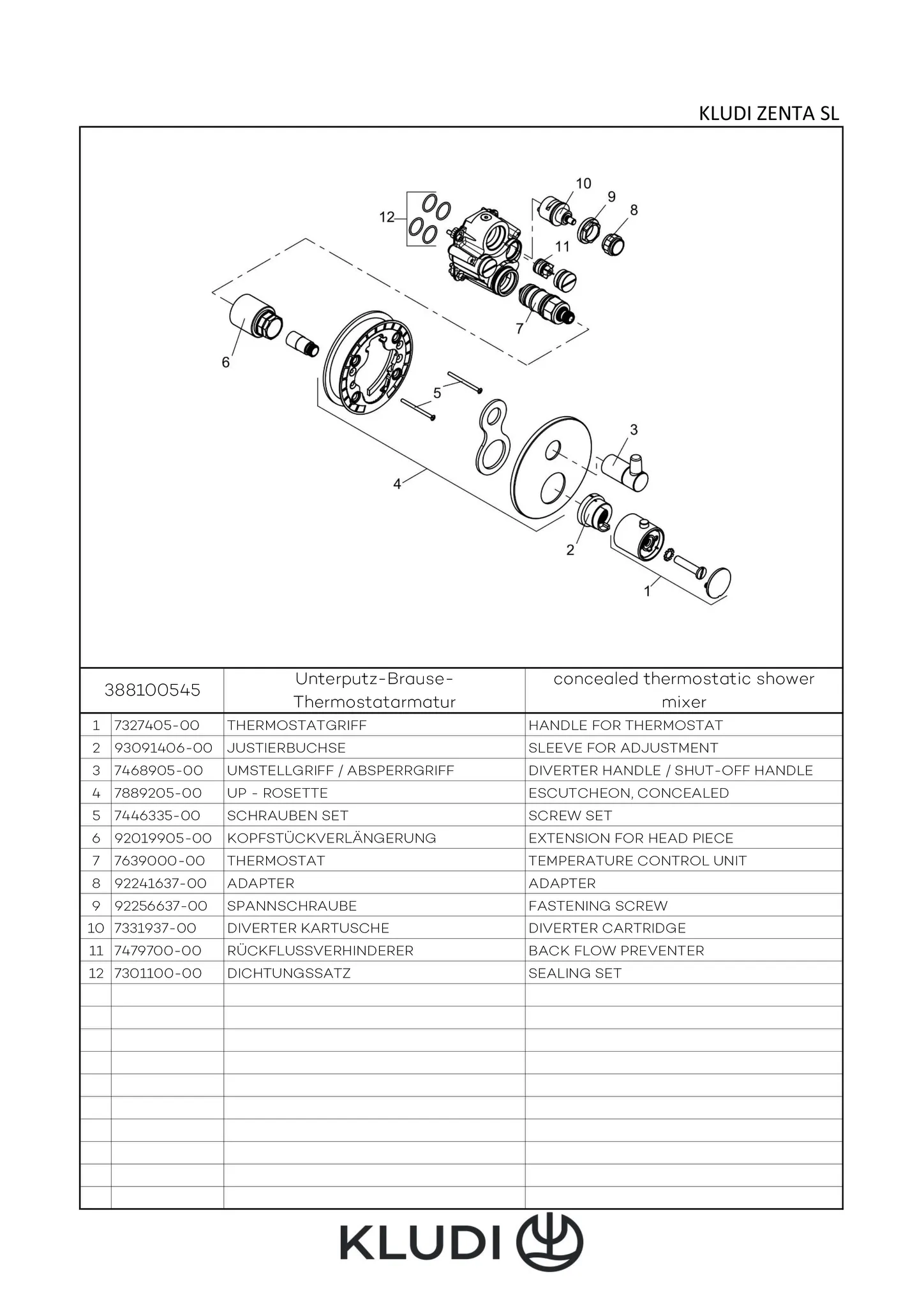 Kludi ZENTA SL UP-Thermostatarmatur m. Funktionseinh., für 88022 chrom Kludi ZENTA SL UP-Thermostatarmatur m. Funktionseinh., für 88022 chrom