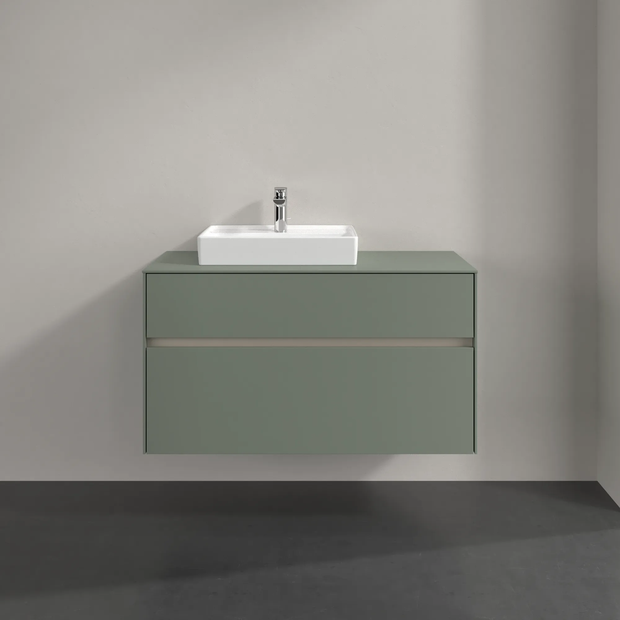 Villeroy & Boch Waschbeckenunterschrank Collaro C01400, Eckig Soft Green, 1000x548x500mm, 2 Auszüge mit Antirutsch-Boden, SoftClosing, Wandmontage Villeroy & Boch Waschbeckenunterschrank Collaro C01400, Eckig Soft Green, 1000x548x500mm, 2 Auszüge mit Antirutsch-Boden, SoftClosing, Wandmontage