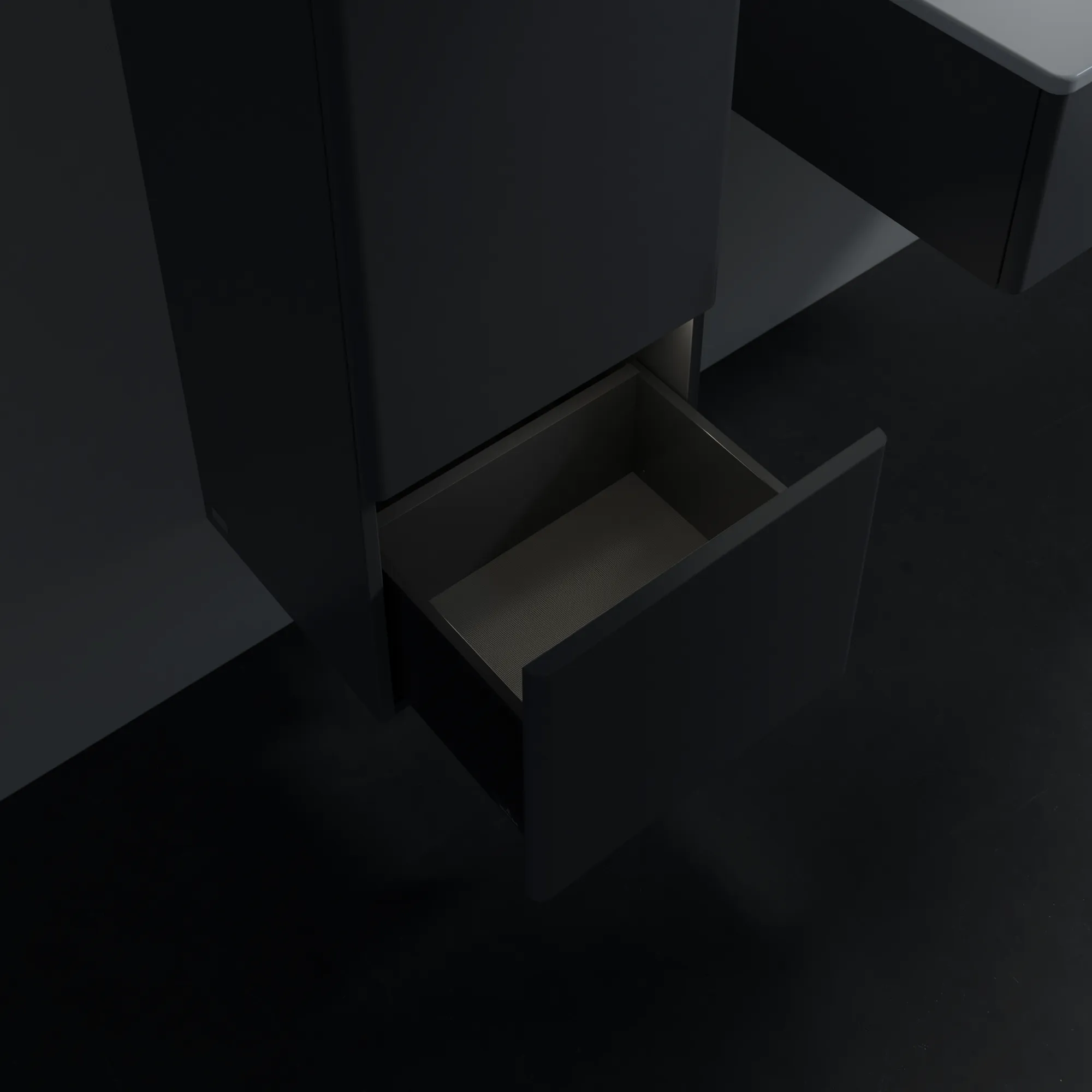 Villeroy & Boch Antao Mittelschrank, Anthracite Matt Lacquer, 414 x 356 mm, Höhe 1039 mm, mit Beleuchtung und SoftClosing