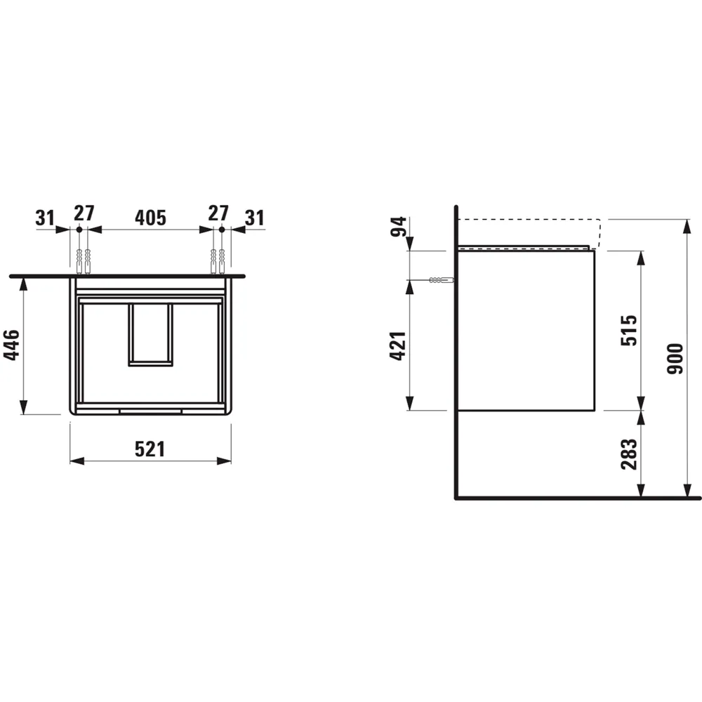 Waschtischunterbau JUNA für PRO S 446x521x515 2 Schubladen mit Griffmulde für Waschtisch H810962 weiß matt