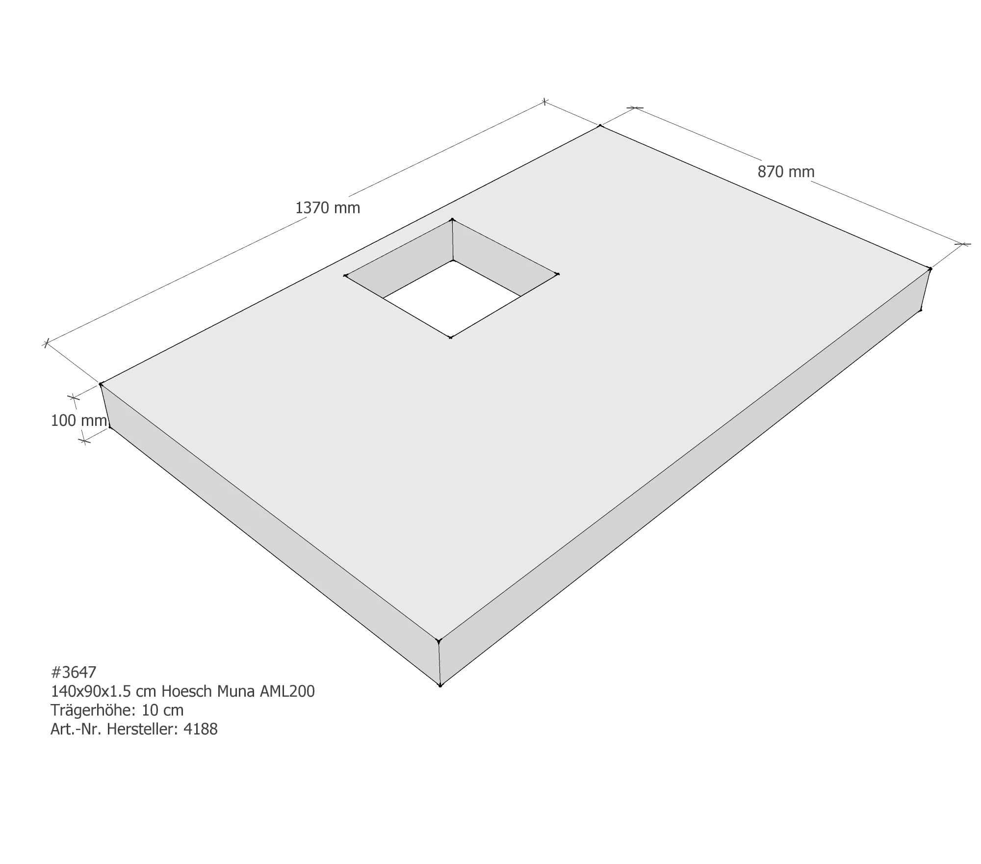 Duschwannenträger für Hoesch Muna 140 × 90 × 1,5 cm Breite: 90 cm / Länge: 140 cm Duschwannenträger für Hoesch Muna 140 × 90 × 1,5 cm Breite: 90 cm / Länge: 140 cm