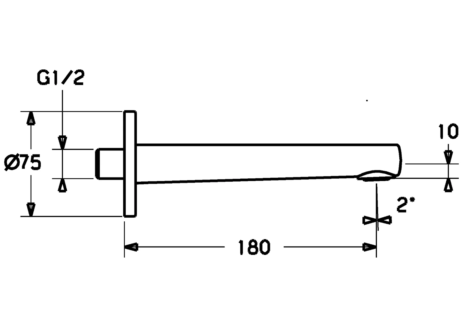 HansaRONDA Auslauf 0582 Rosette eckig rund L=180 Ausladung 180 mm DN15 Chrom