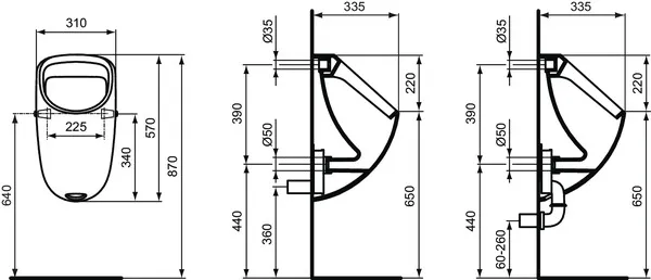 Urinal „Connect“, Befestigung sichtbar 31 × 57 × 33,5 cm