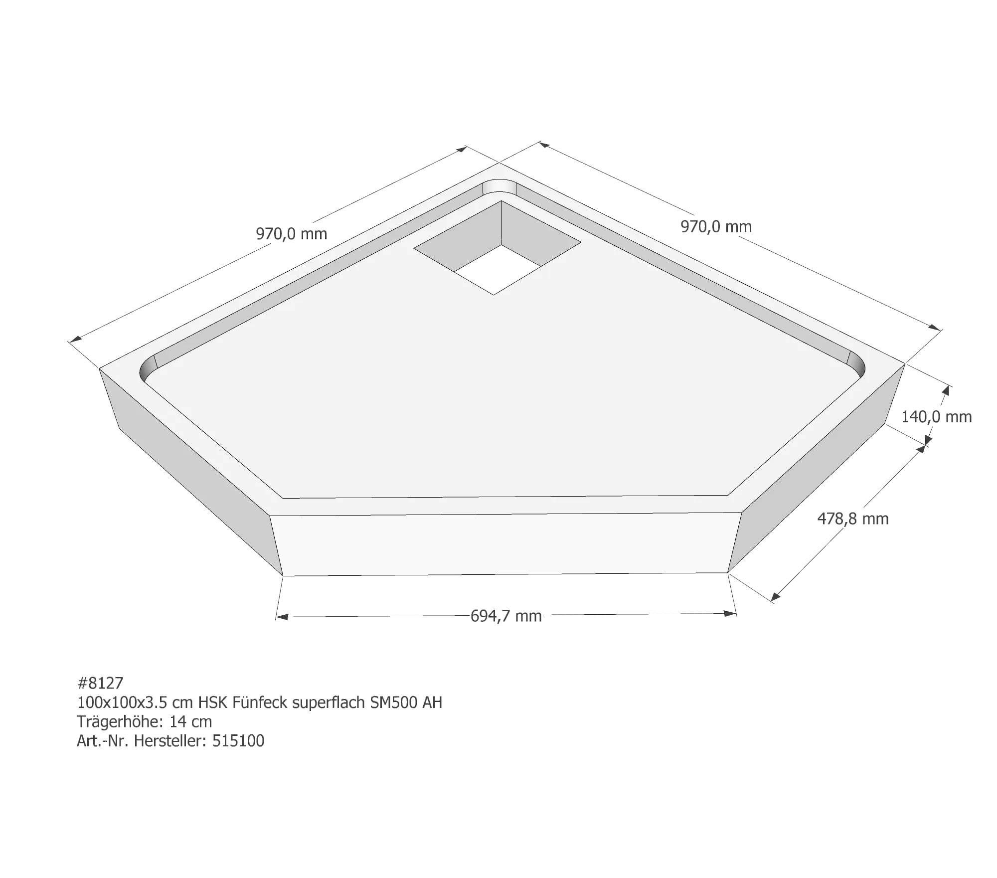 Duschwannenträger passend für HSK Fünfeck superflach 100 × 100 × 2 cm Duschwannenträger passend für HSK Fünfeck superflach 100 × 100 × 2 cm