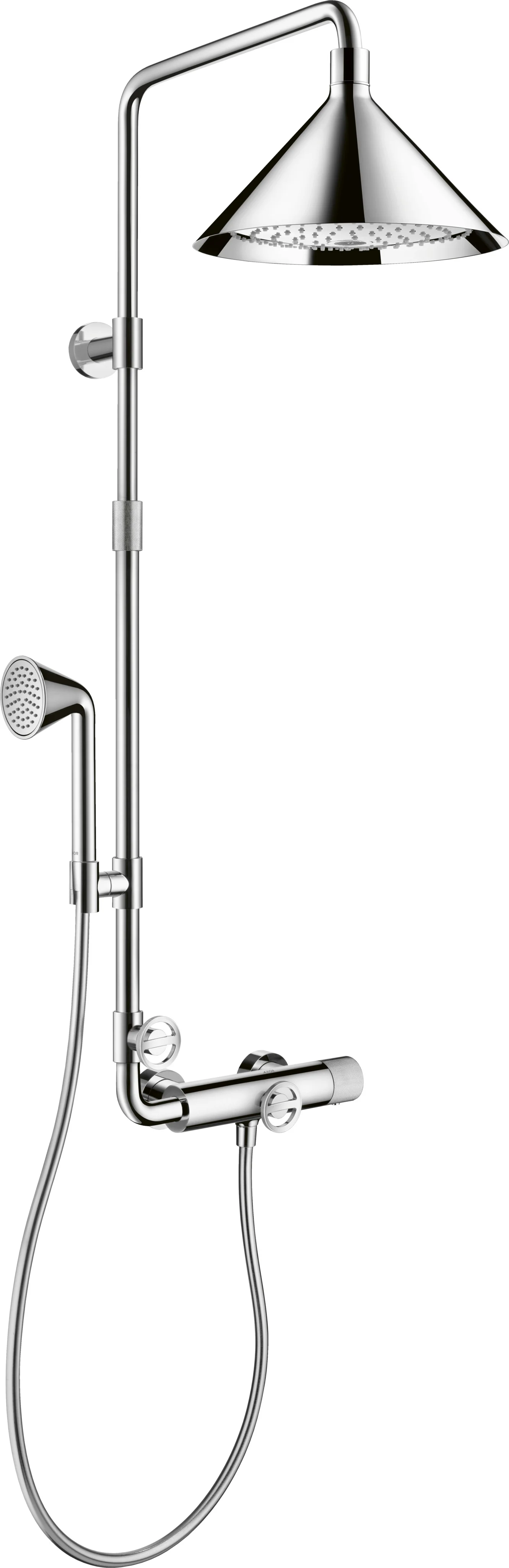 Hansgrohe AXOR Showers/front Showerpipe mit Thermostat und Kopfbrause 240 2jet, Chrom, Brausekopfgröße: 279 mm, Brausearmlänge: 470 mm