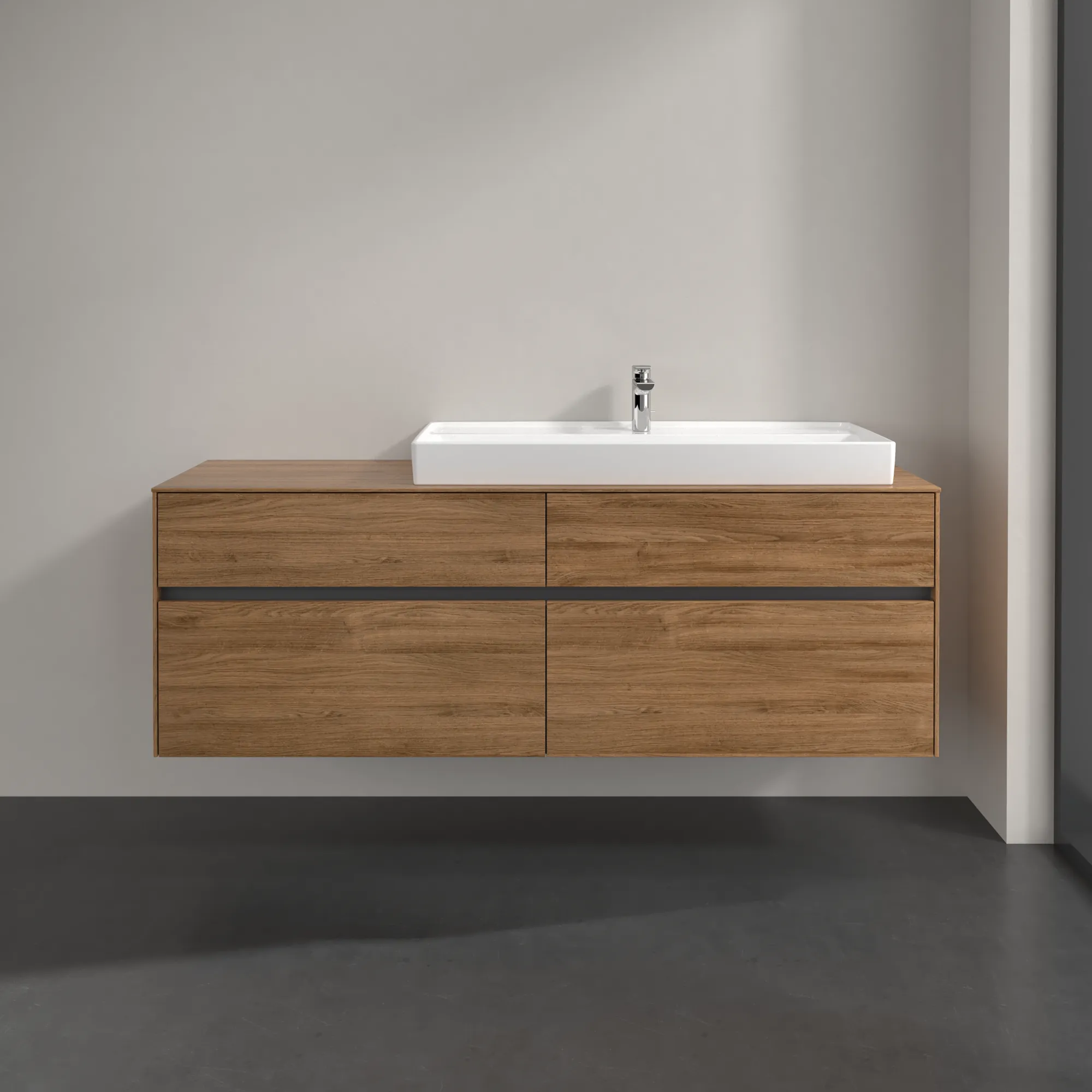 Villeroy & Boch Waschtischunterschrank „Collaro“ 1600 × 548 × 500 mm Kansas Oak, mit Beleuchtung, für Becken rechts