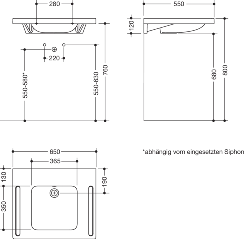 Wandwaschtisch 65 × 55 × 12 cm