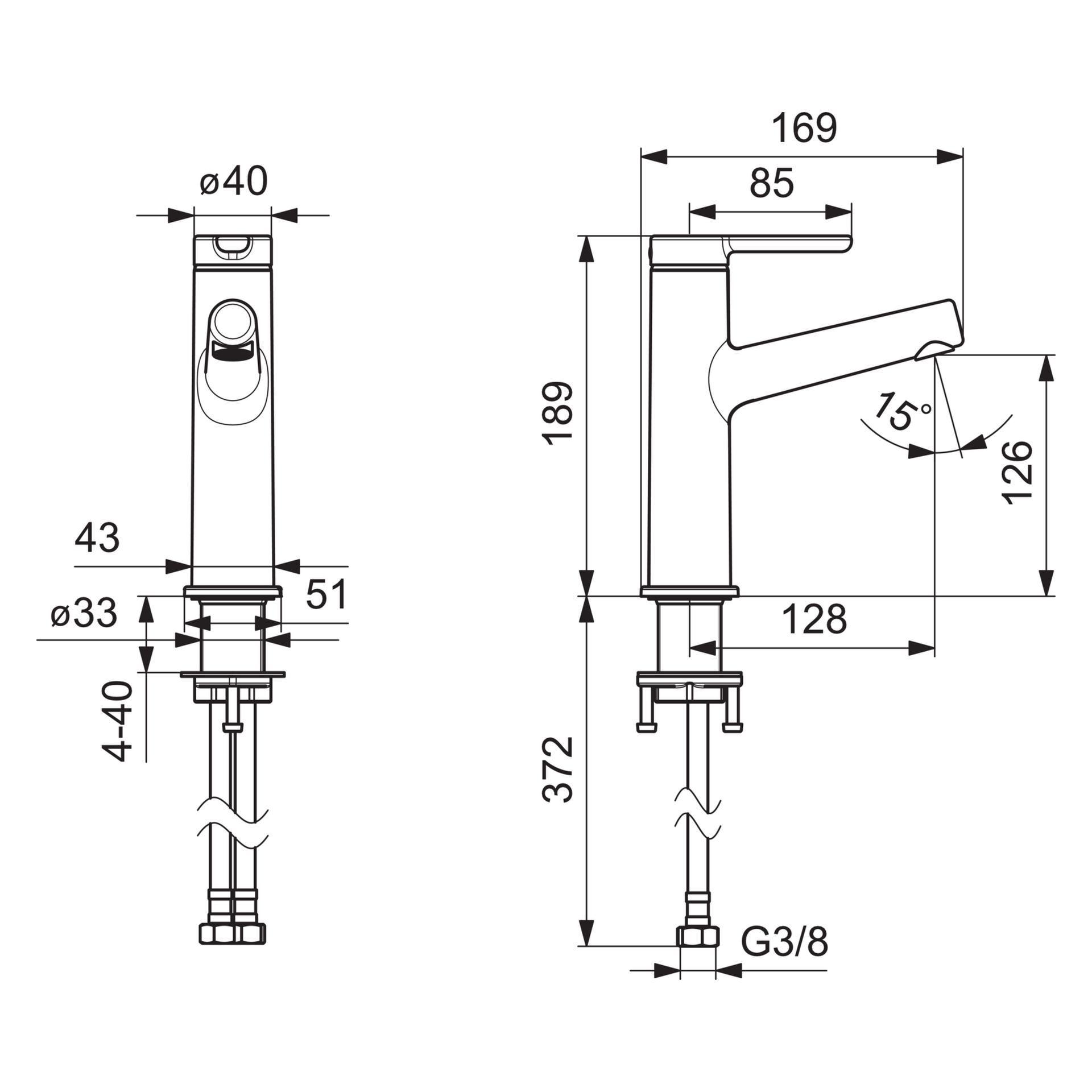 HA Einhebelmischer Waschtischbatterie HANSADESIGNO Style 5188 Ausladung 128 mm DN15 Chrom