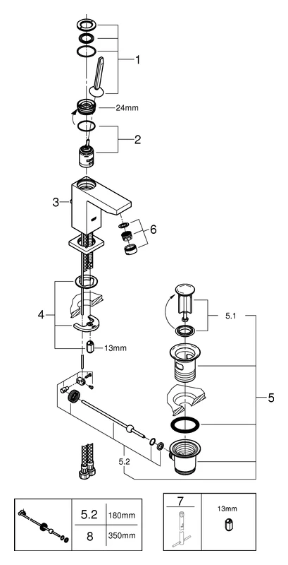 Einhand-Waschtischbatterie Eurocube Joy 23654, S-Size, Einlochmontage, Zugstangen-Ablaufgarnitur 1 1/4'', chrom