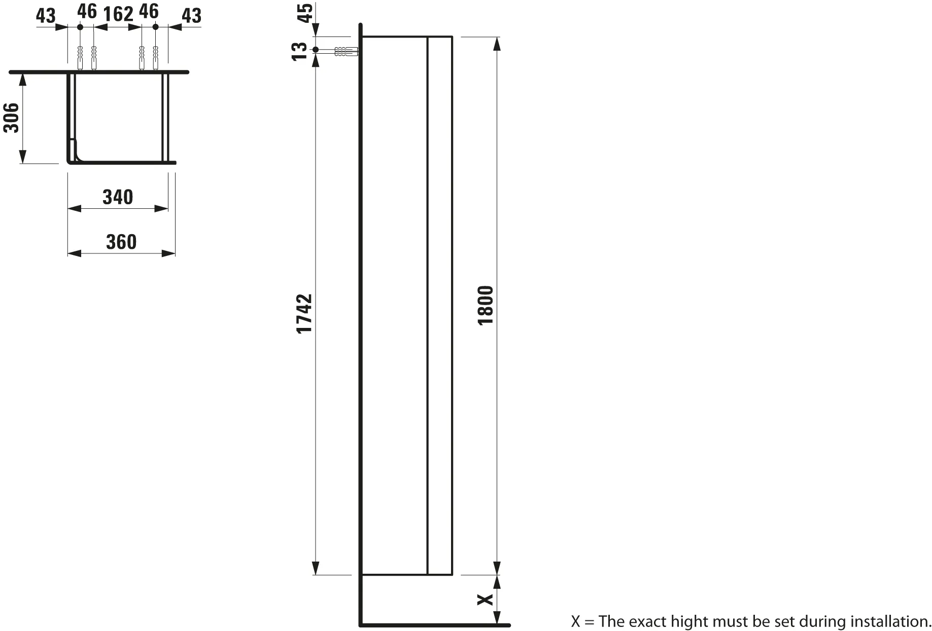 Laufen Hochschrank INO 306x360x1800 1 Tür Scharnier links 5 Ablagen weiß matt Laufen Hochschrank INO 306x360x1800 1 Tür Scharnier links 5 Ablagen weiß matt