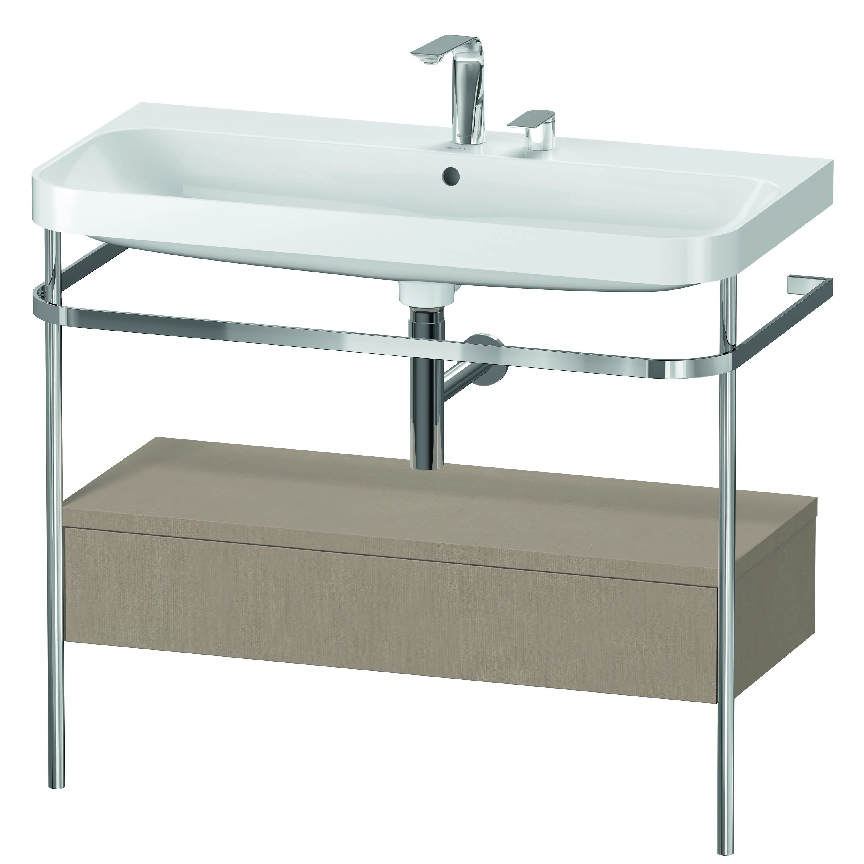 Duravit Waschtischunterschrank c-shaped Set mit Metallkonsole und Schubkasten „Happy D.2 Plus“ 97,5 × 85 × 49 cm Leinen Duravit Waschtischunterschrank c-shaped Set mit Metallkonsole und Schubkasten „Happy D.2 Plus“ 97,5 × 85 × 49 cm Leinen