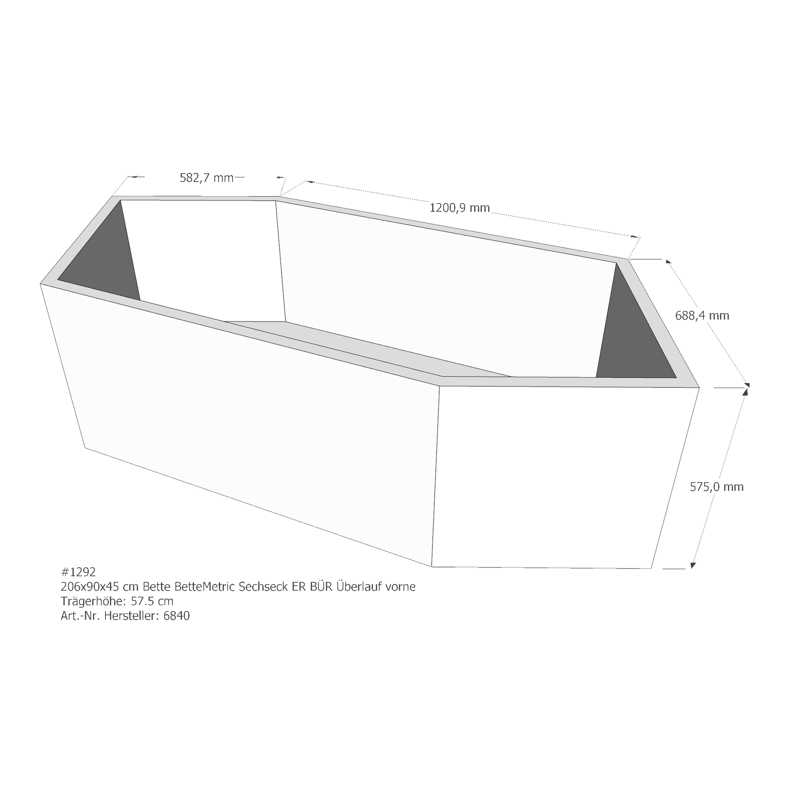 Badewannenträger für Bette BetteMetric 206 × 90 × 45 cm
