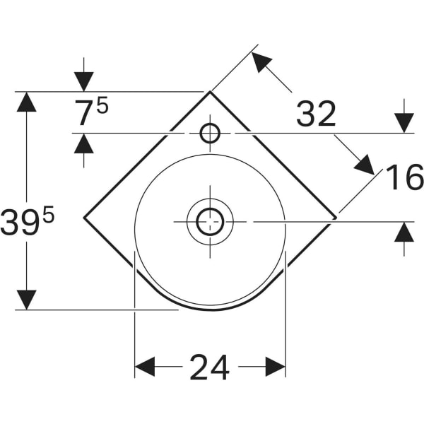 Eckwaschtisch „Renova Compact“, mit Überlauf 45 × 39,5 cm in weiß alpin