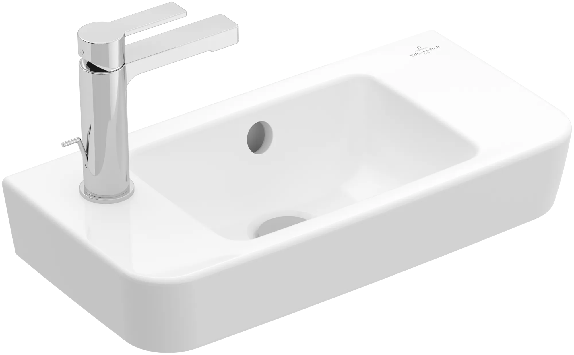 Villeroy & Boch Handwaschbecken „O.novo“ Compact 500 × 250 × 145 mm, für Becken mittig, mit Hahnlochbohrung, Hahnlochposition rechts in Weiß Alpin Villeroy & Boch Handwaschbecken „O.novo“ Compact 500 × 250 × 145 mm, für Becken mittig, mit Hahnlochbohrung, Hahnlochposition rechts in Weiß Alpin