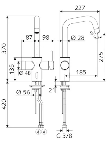 Elektronische Küchenarmatur GRANDIS E, HD-M - Hochdruck Mischwasser, Infrarot-Sensor-Küchenarmatur, Batteriefach 6 V, Schutzklasse IP 65, 2x G 3/8 IG, chrom