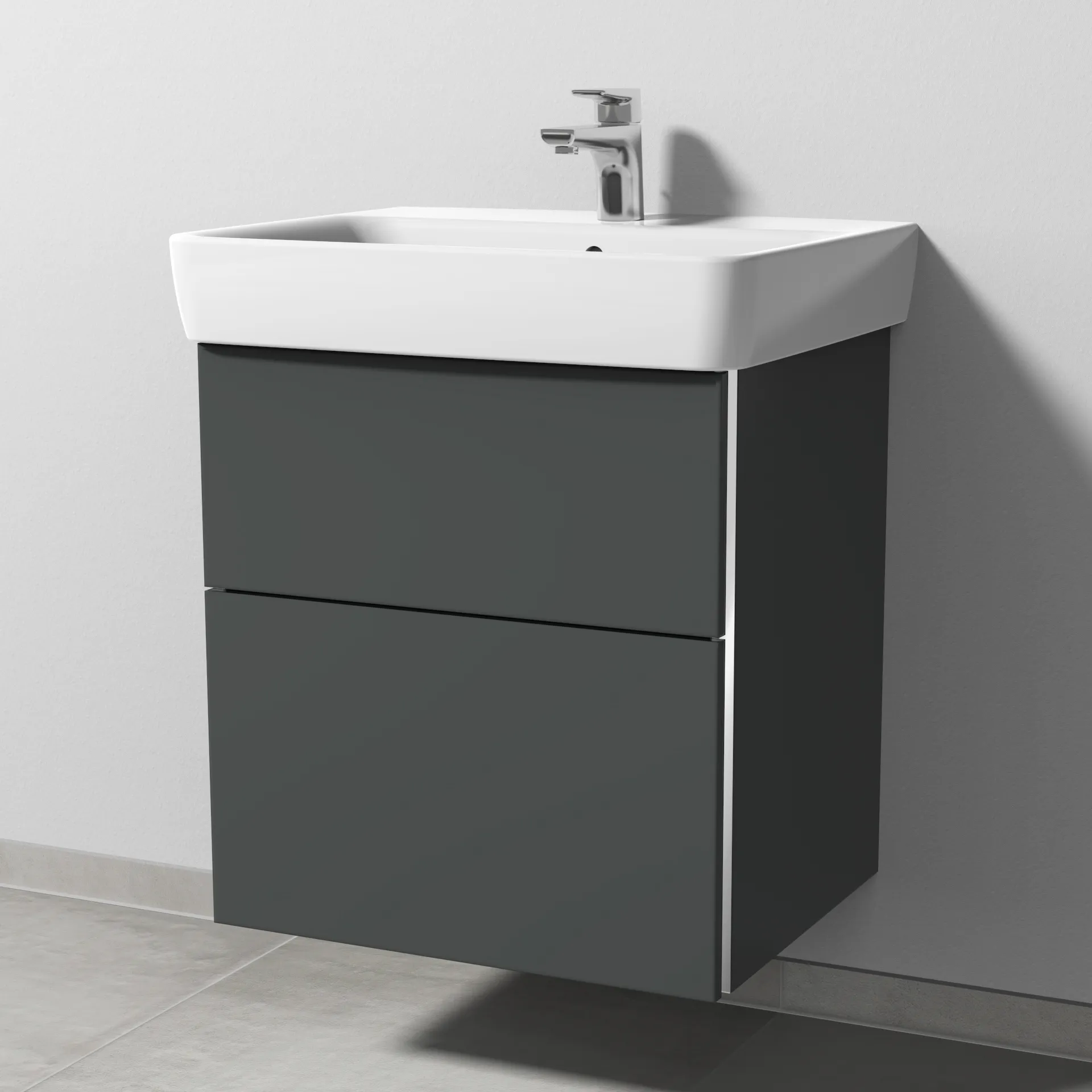 Sanipa Waschtischunterschrank „3way“ passend zu Keramik-Waschtische Renova Plan von Geberit 540 × 588 × 447 mm in Anthrazit (matt), Becken mittig