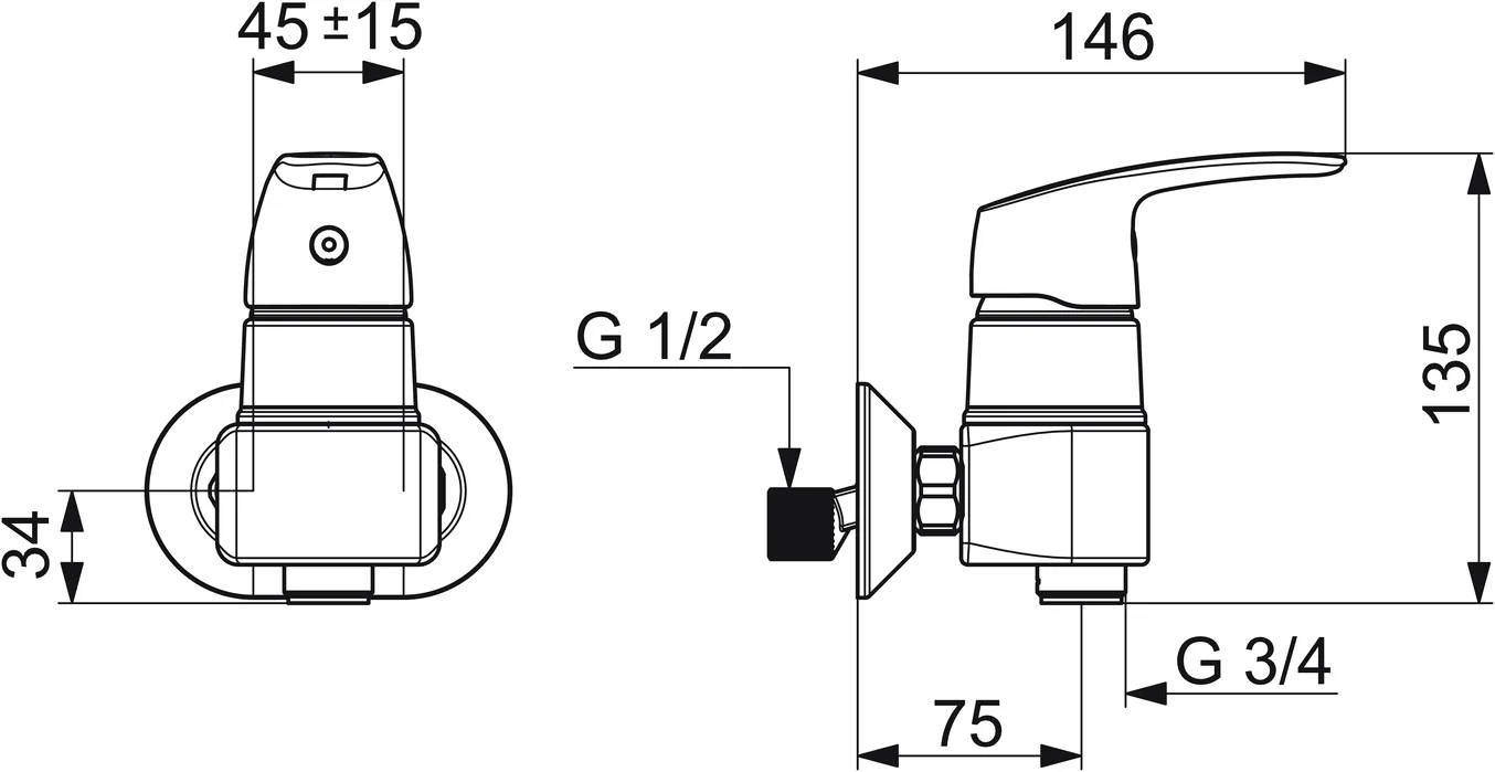 HansaPINTO Einhebelmischer Brausebatterie HansaPINTO 4569 45cc DN15 Chrom