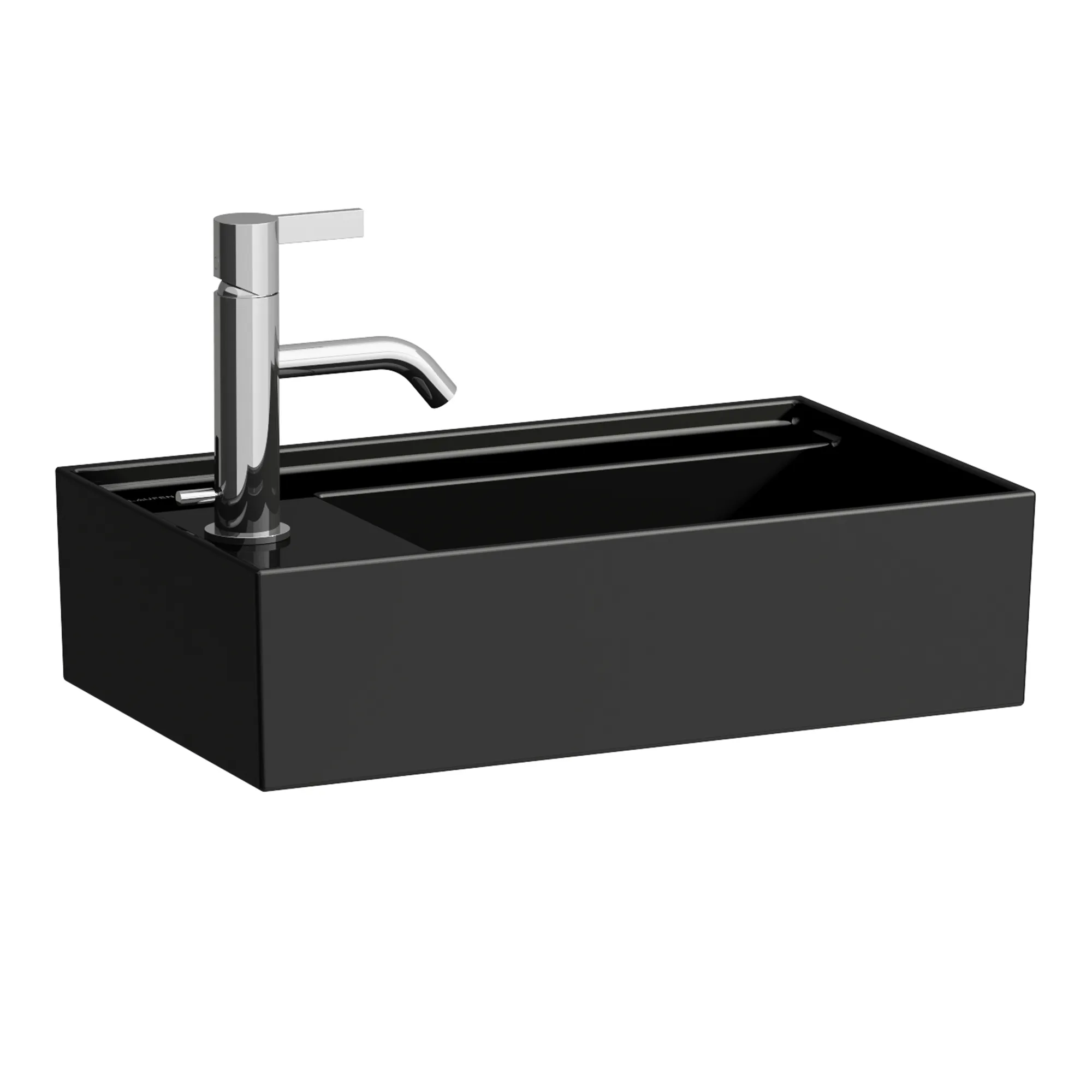 Handwaschbecken Kartell • 280x460x150 asymmetrisch 1 Hahnloch ohne Überlauf mit Armaturenbank links weiß