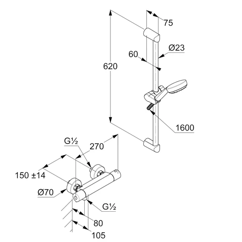 LOGO Shower-Duo 1S Wandstange L=600mm chrom