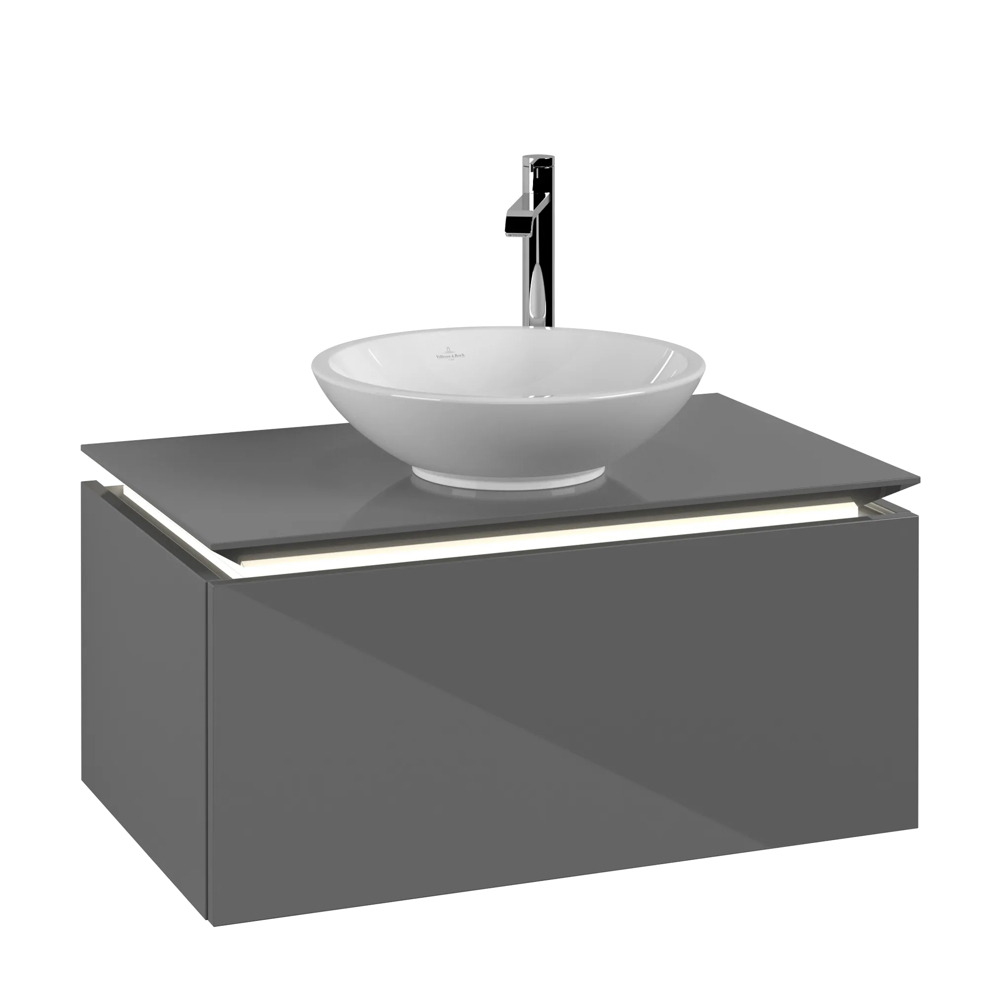 Villeroy & Boch Waschtischunterschrank „Legato“ für Schrankwaschtisch 800 × 380 × 500 mm Glossy Grey, für Becken mittig