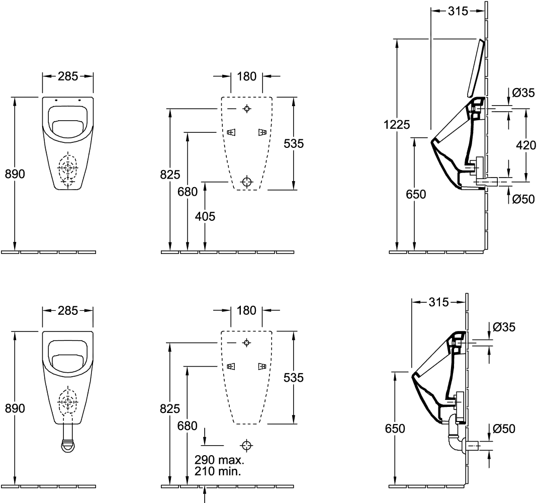 Urinal „Subway“, Befestigung verdeckt, ohne Zielobjekt, Zulauf verdeckt 28,5 × 53,5 × 31,5 cm