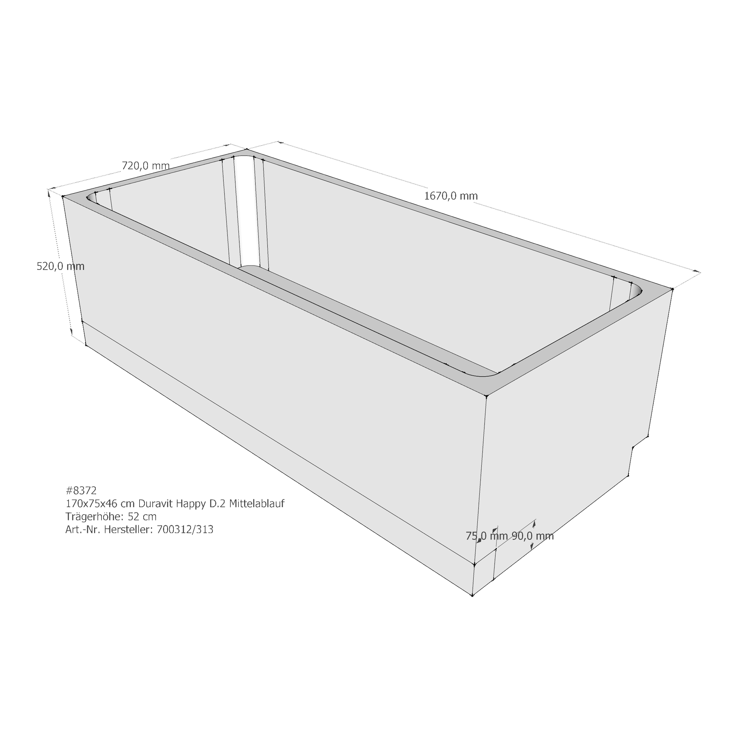 Badewannenträger für Duravit Happy D.2 170 × 75 × 46 cm