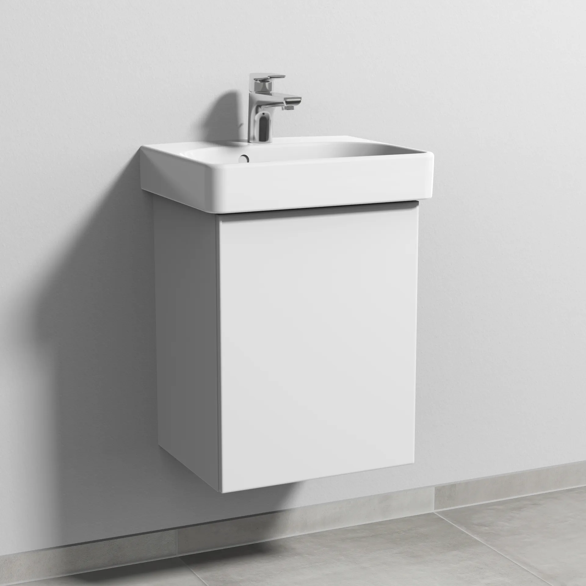 Sanipa Waschtischunterschrank „3way“ passend zu Keramik-Waschtische Smyle Square von Geberit 400 × 523 × 332 mm in Weiß-Soft, Anschlag rechts