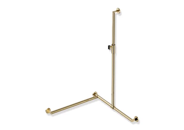 Duschhandlauf mit verschiebbarer Brausehalterstange, Edelstahl, PVD, mit magnetischem Brausehalter, senkrechte Länge 1250 mm, waagerechte Längen 765 mm, D: 32 mm, Ausführung links, in Farbe CK (Messing glänzend) Duschhandlauf mit verschiebbarer Brausehalterstange, Edelstahl, PVD, mit magnetischem Brausehalter, senkrechte Länge 1250 mm, waagerechte Längen 765 mm, D: 32 mm, Ausführung links, in Farbe CK (Messing glänzend)