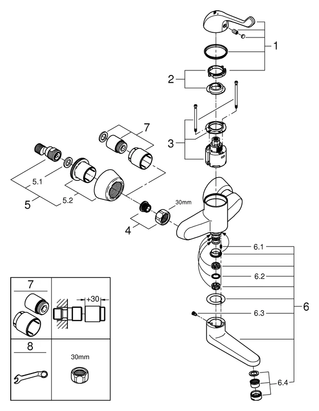 Einhand-Sicherheitsmisch-Waschtischbatterie Euroeco Special 32792, Wandmontage, Ausladung 197 mm, Hebellänge 120 mm, chrom