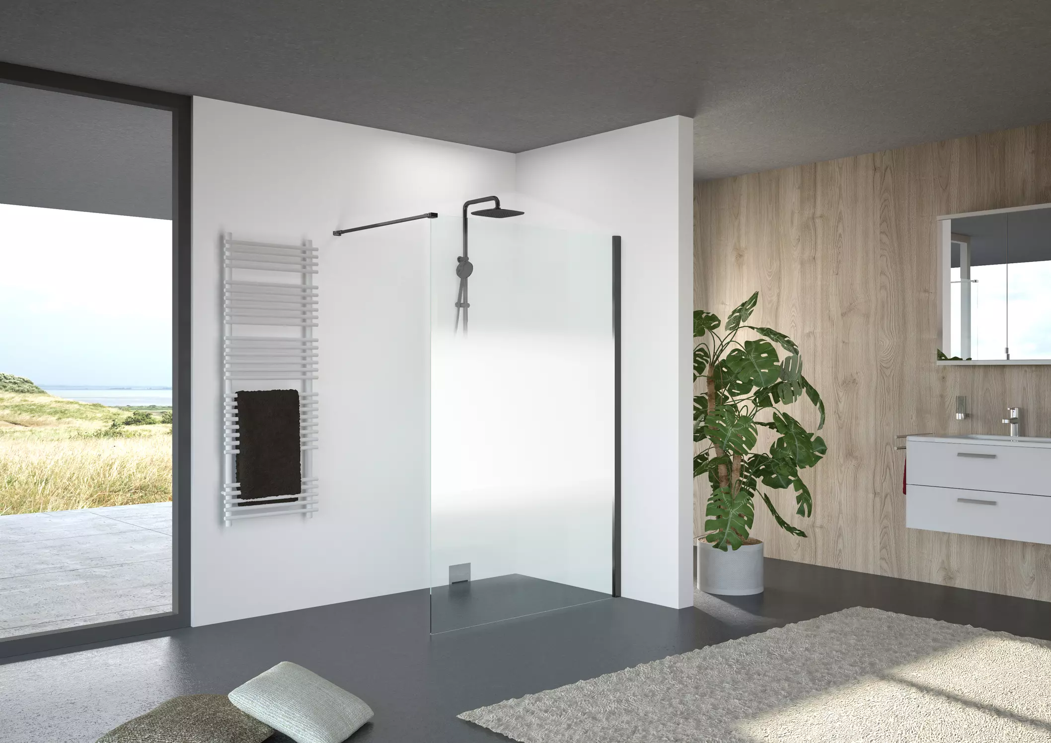 Seitenwand 3.0 freistehend 8 mm 120 x 200 cm silber matt ESG nebula PflegeCare V3WS8120EHL, Sonderpreis Seitenwand 3.0 freistehend 8 mm 120 x 200 cm silber matt ESG nebula PflegeCare V3WS8120EHL, Sonderpreis