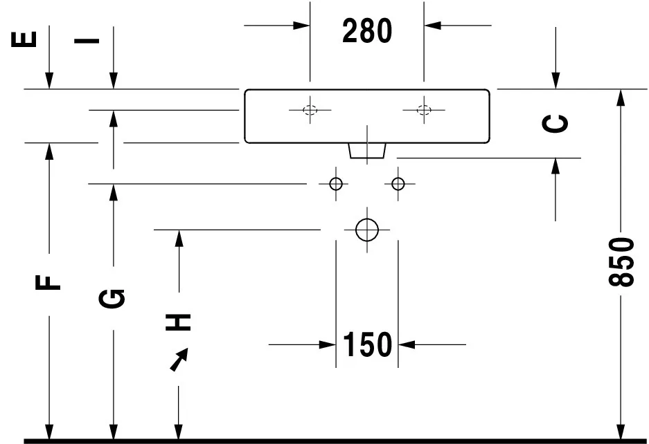 Wandwaschtisch „Vero“, mit Überlauf, Hahnlochposition mittig Wandwaschtisch „Vero“, mit Überlauf, Hahnlochposition mittig