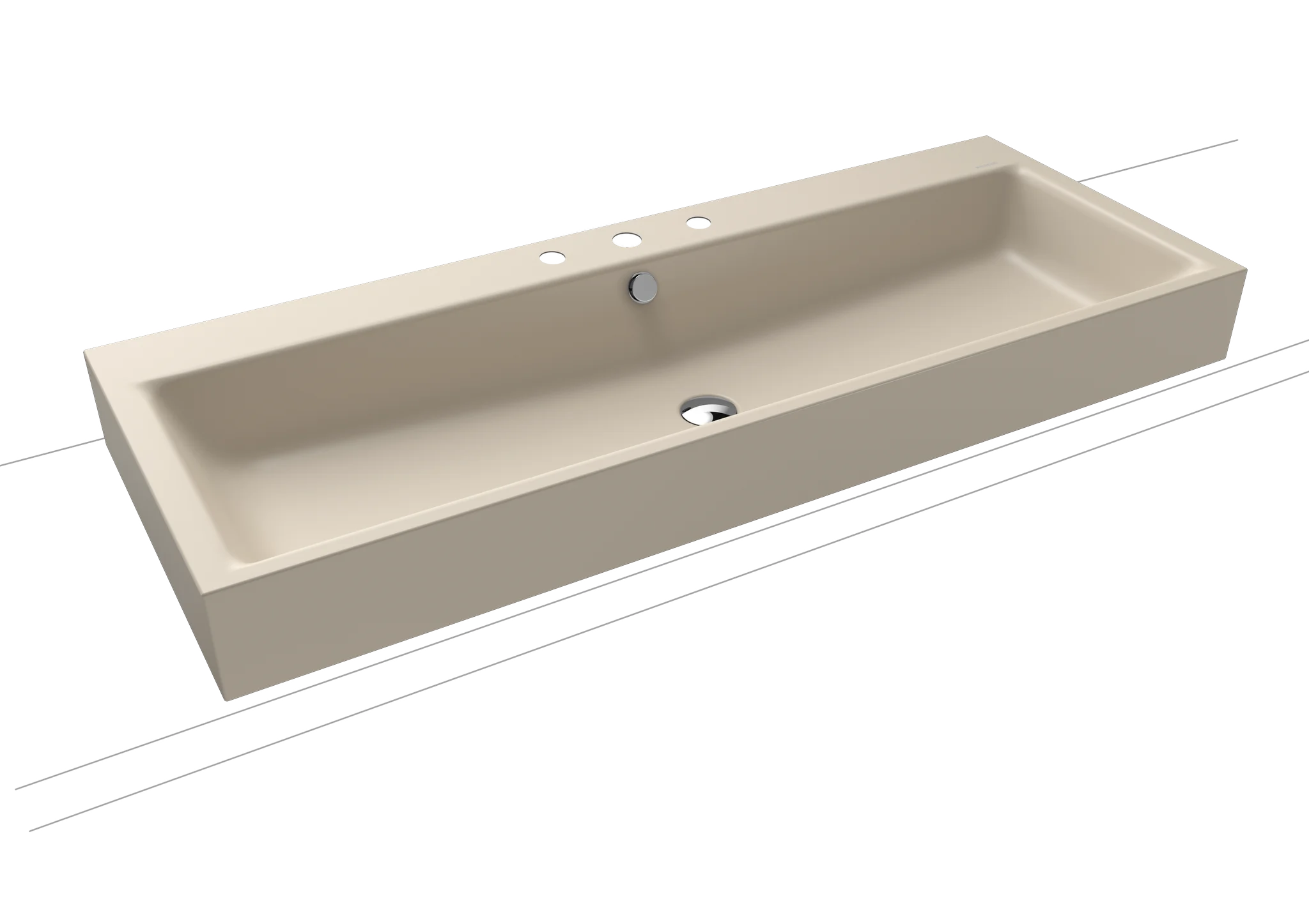 Kaldewei PURO Aufsatzwaschtisch, warm beige 20, Perl-Effekt, 1.200 x 460 mm, Randhöhe 120 mm, mit 3er Hahnlochbohrung und Überlaufgarnitur chrom