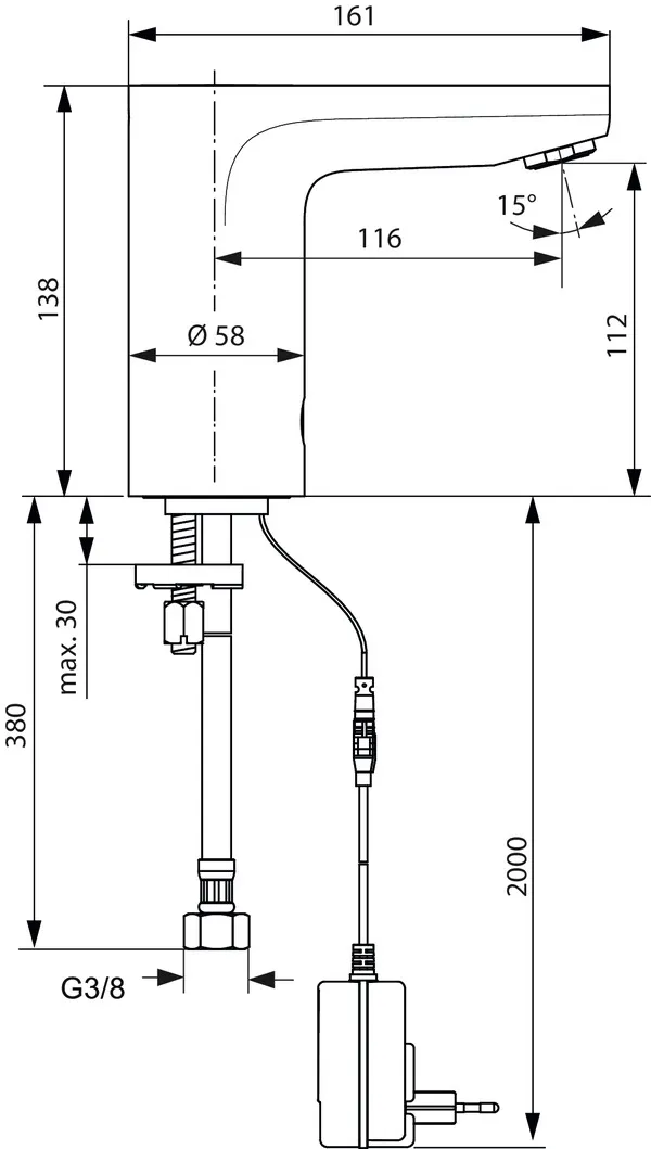 Sensor-Waschtischarmatur Ceraplus, ohne Misch., Netzbetrieben, Ausladung 116mm, Chrom Sensor-Waschtischarmatur Ceraplus, ohne Misch., Netzbetrieben, Ausladung 116mm, Chrom