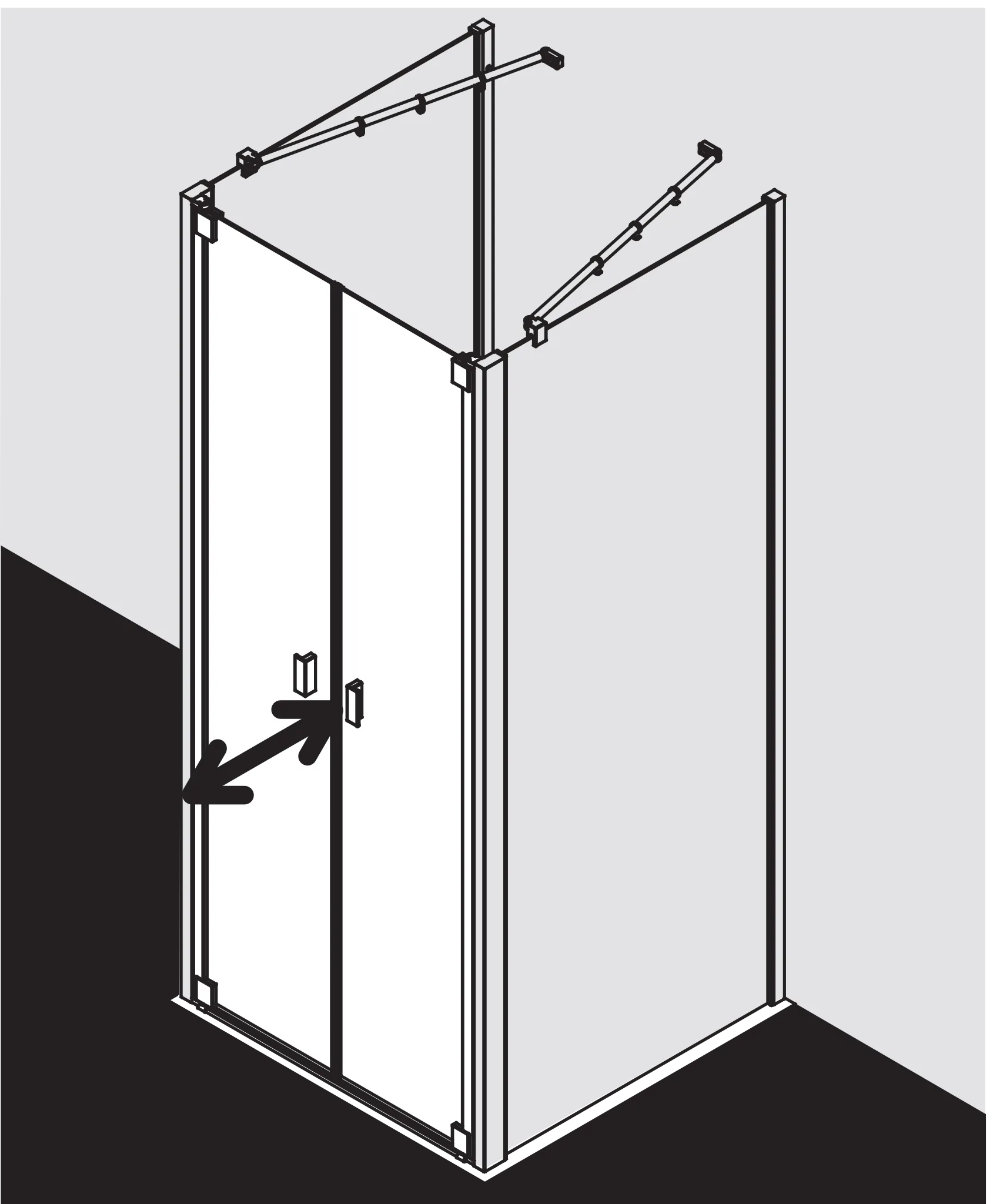 Kermi Pendeltür für Nische und Ecke „RAYA“ Glas Klar Dekor Stripe 3, Profile Silber Mattglanz, BV: 1193 - 1253 mm GAK: 1180 - 1230 mm WE: 1193 - 1253 mm H: 2000 mm Kermi Pendeltür für Nische und Ecke „RAYA“ Glas Klar Dekor Stripe 3, Profile Silber Mattglanz, BV: 1193 - 1253 mm GAK: 1180 - 1230 mm WE: 1193 - 1253 mm H: 2000 mm