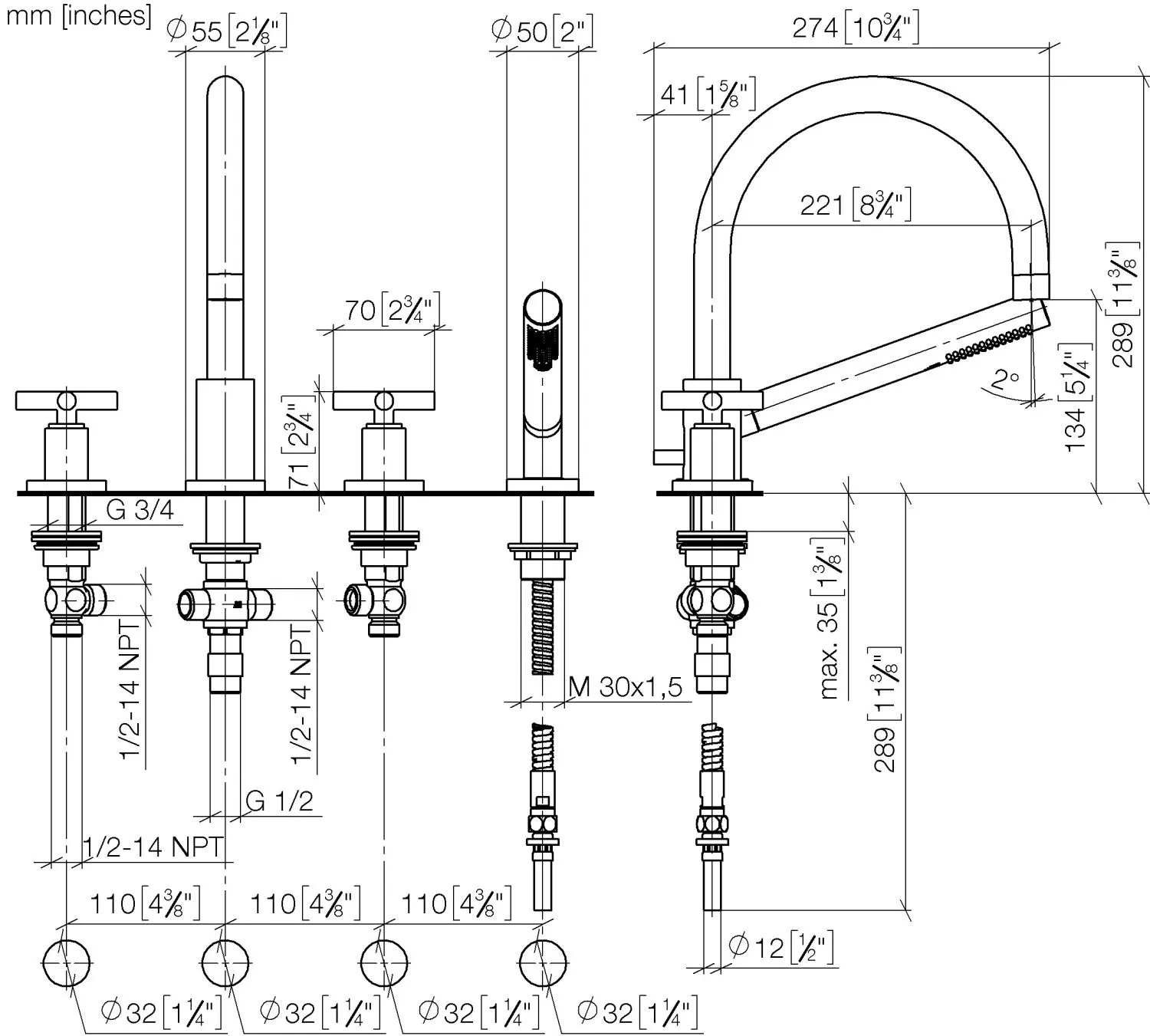 Dornbracht Tara Wannen-Vierlochbatterie Chrom Dornbracht Tara Wannen-Vierlochbatterie Chrom
