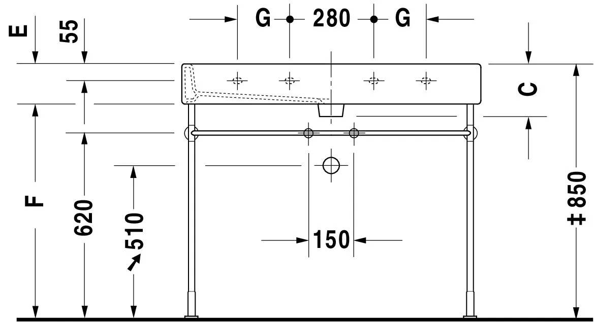 Wandwaschtisch „Vero“, mit Überlauf, Hahnlochposition mittig Wandwaschtisch „Vero“, mit Überlauf, Hahnlochposition mittig