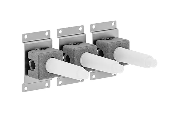 Dornbracht UP-Wandbatterie, variable Positionierung, DR-Messing, bleifrei, Anschluss ½″, 3x Verschlussstopfen ½″, 3x Rohbau-Schutzhauben