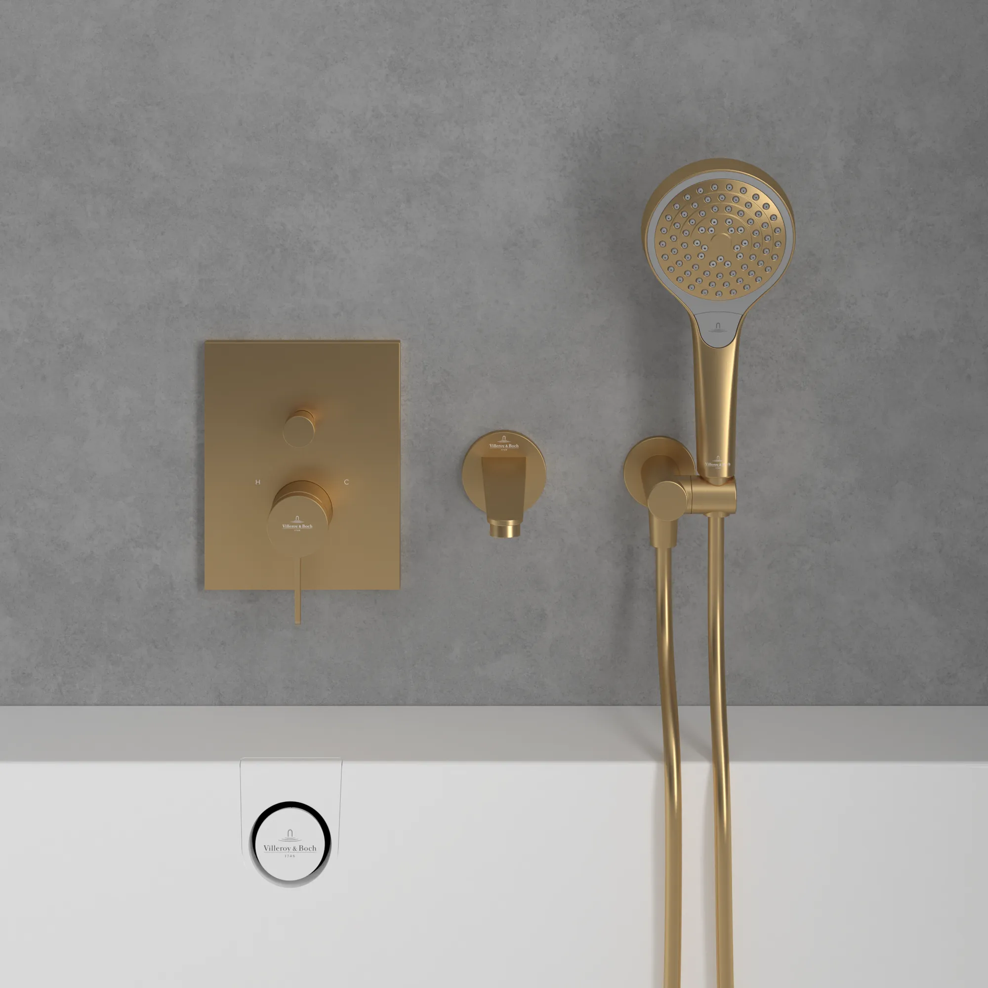 Zweihand-Unterputz-Armatur „Conum“ 12,4 cm in Brushed Gold Zweihand-Unterputz-Armatur „Conum“ 12,4 cm in Brushed Gold