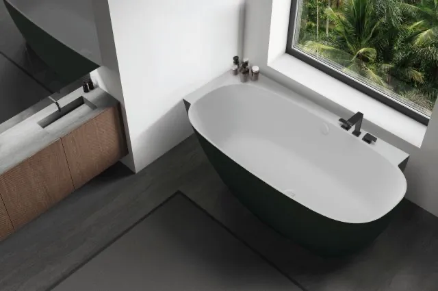 Badewanne LaBrillante BiColor von Hoesch – freistehend, 1800 x 800 mm, innen weiß matt, außen schwarz matt, mit Überlaufbefüllung Badewanne LaBrillante BiColor von Hoesch – freistehend, 1800 x 800 mm, innen weiß matt, außen schwarz matt, mit Überlaufbefüllung