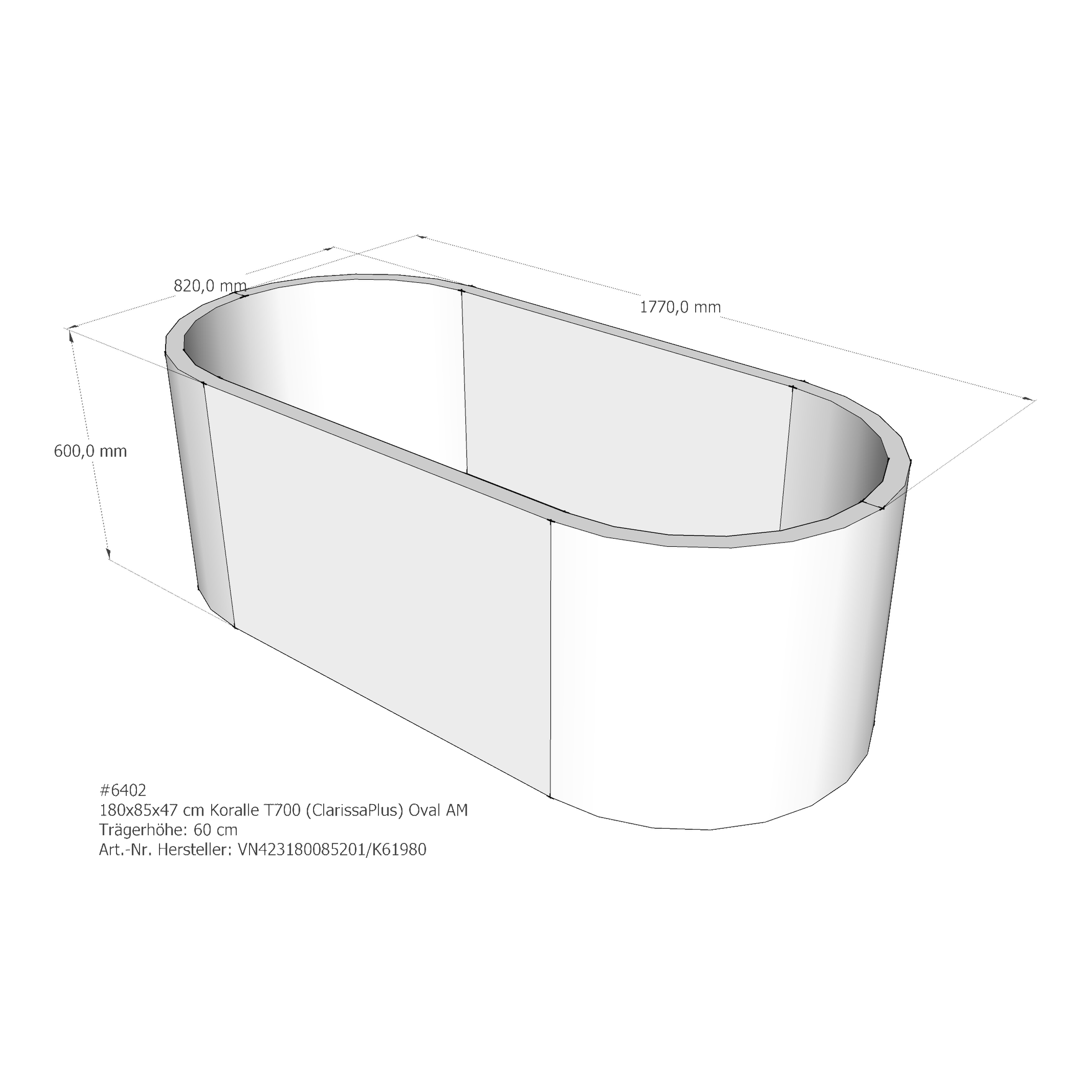 Badewannenträger für Koralle T700 (ClarissaPlus) 180 × 85 × 47 cm Badewannenträger für Koralle T700 (ClarissaPlus) 180 × 85 × 47 cm