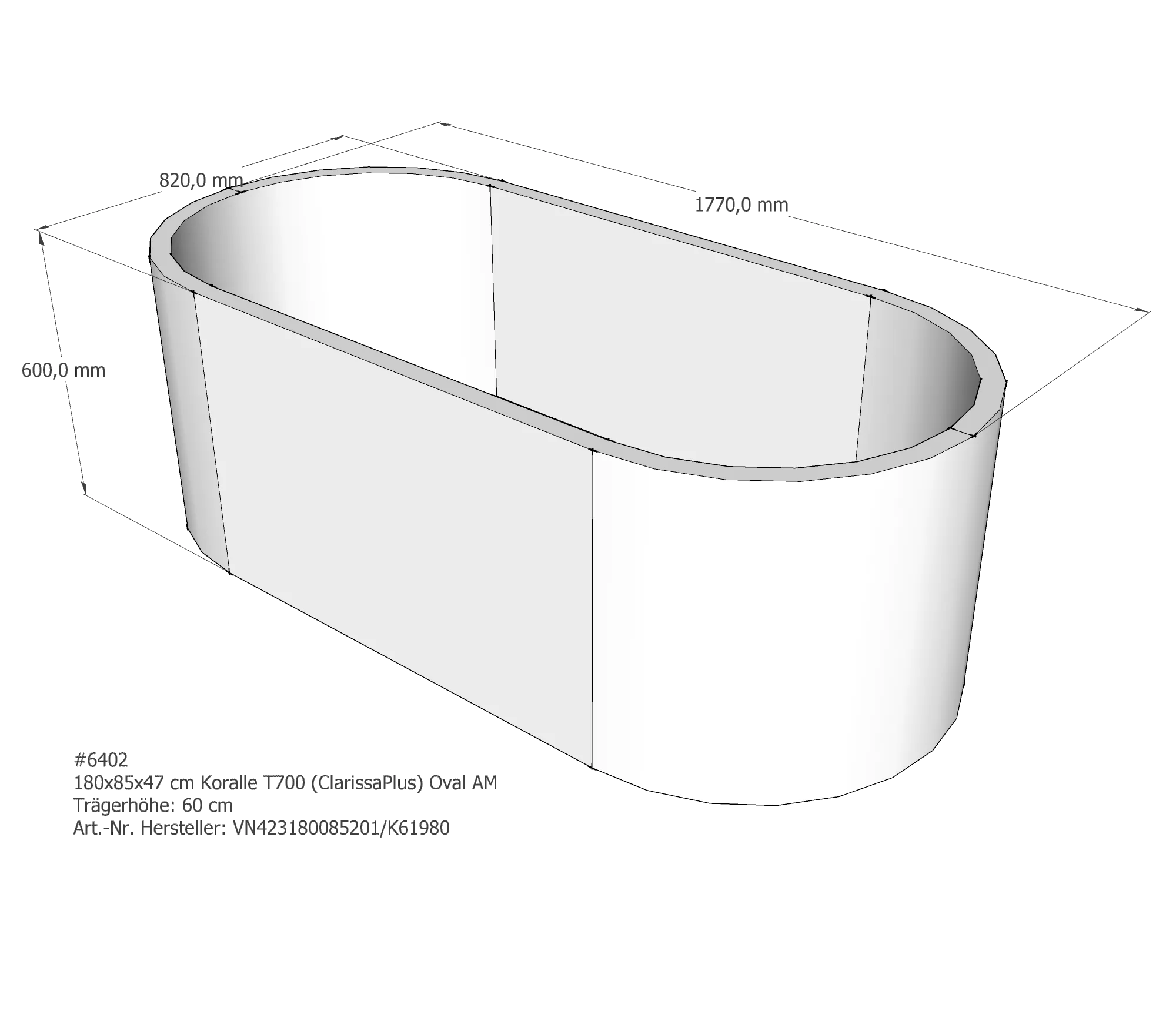 Badewannenträger für Koralle T700 (ClarissaPlus) 180 × 85 × 47 cm Badewannenträger für Koralle T700 (ClarissaPlus) 180 × 85 × 47 cm