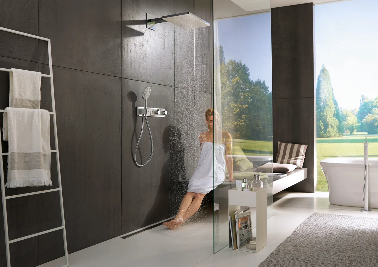 Hansgrohe RainSelect Thermostat Unterputz, 4 Verbraucher, weiß/chrom, mit integriertem Brausehalter und Tasten für Handbrause, Schwall, Rain groß, MonoRain