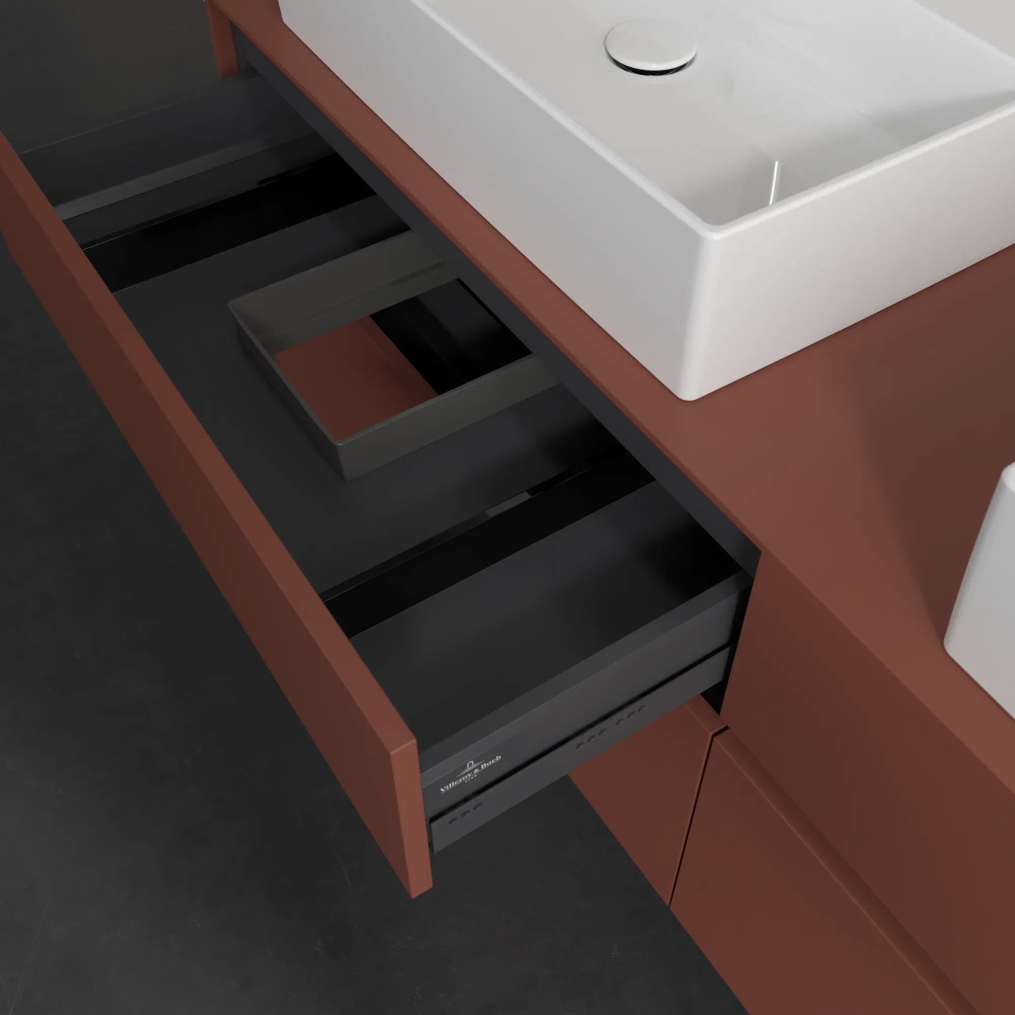 Villeroy & Boch Waschtischunterschrank „Collaro“ 1600 × 548 × 500 mm Wine Red, ohne Beleuchtung, für links und rechts Villeroy & Boch Waschtischunterschrank „Collaro“ 1600 × 548 × 500 mm Wine Red, ohne Beleuchtung, für links und rechts