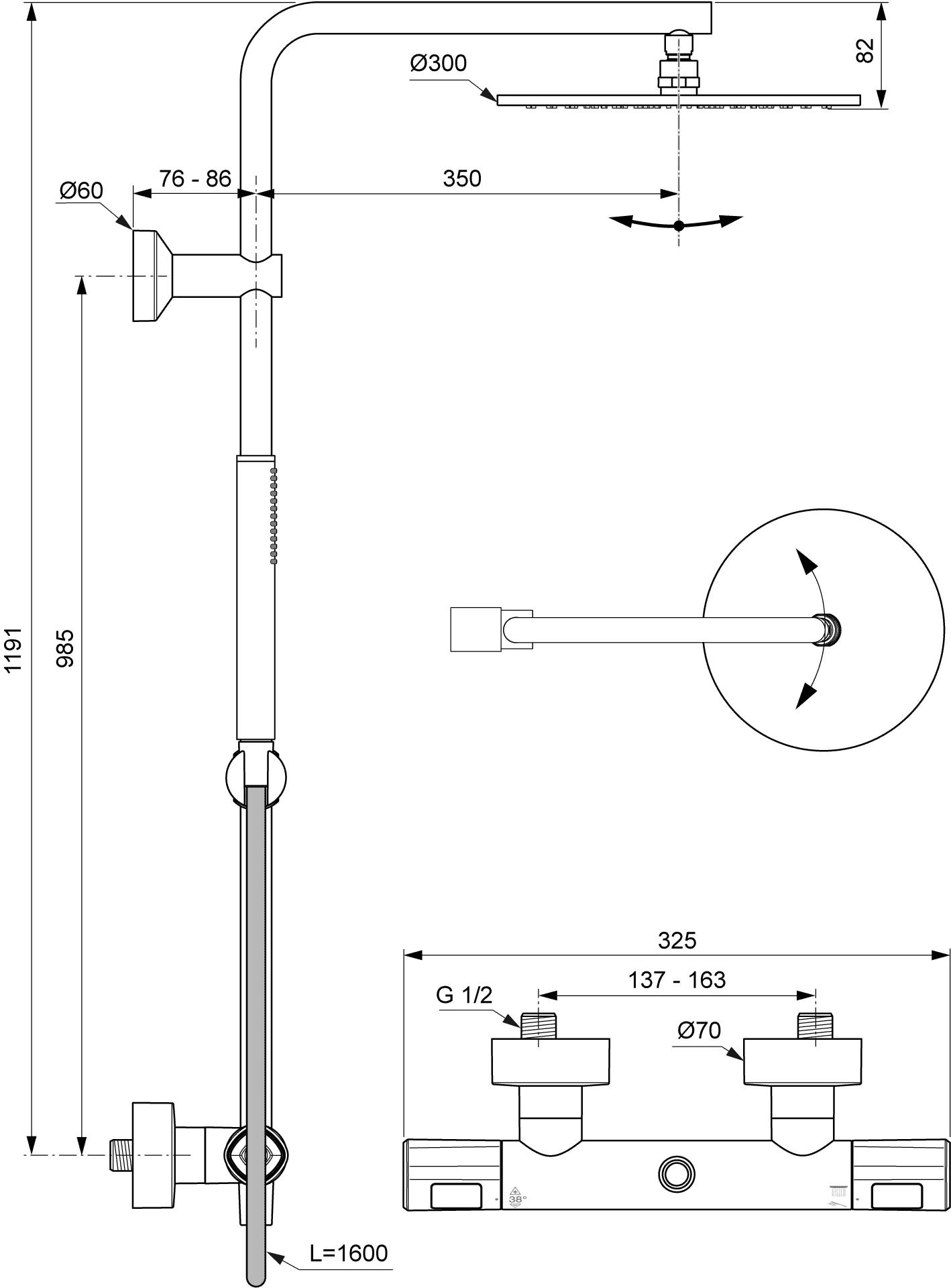 Villeroy & Boch Universal Showers Duschsystem, rund, matt schwarz, 325 x 586 x 1.221 mm, mit Thermostat und SmartPressure-Technologie Villeroy & Boch Universal Showers Duschsystem, rund, matt schwarz, 325 x 586 x 1.221 mm, mit Thermostat und SmartPressure-Technologie