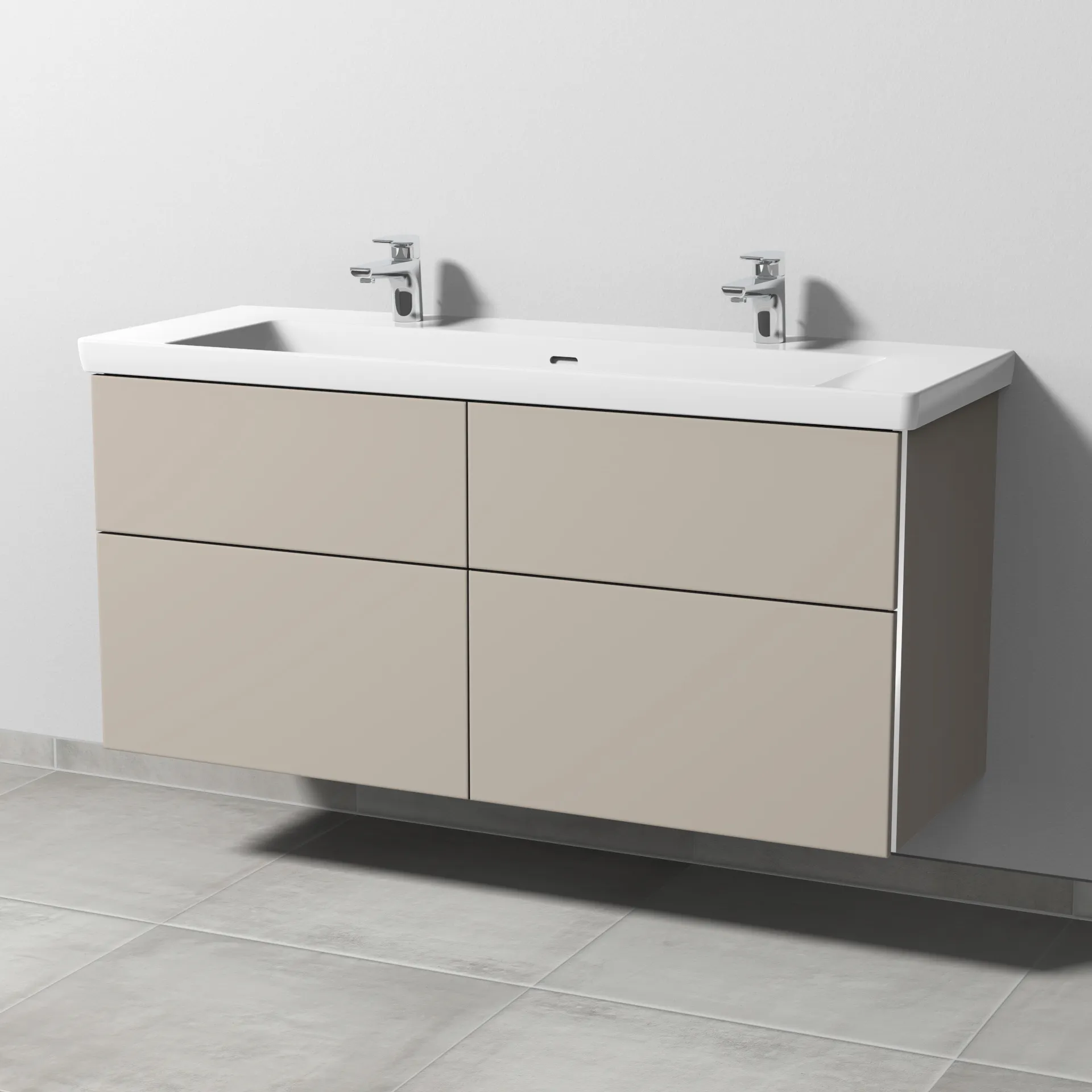 Sanipa Waschtischunterschrank „3way“ 1255 × 588 × 462 mm in Kaschmir (matt), mit Hahnlochbohrung, Becken mittig